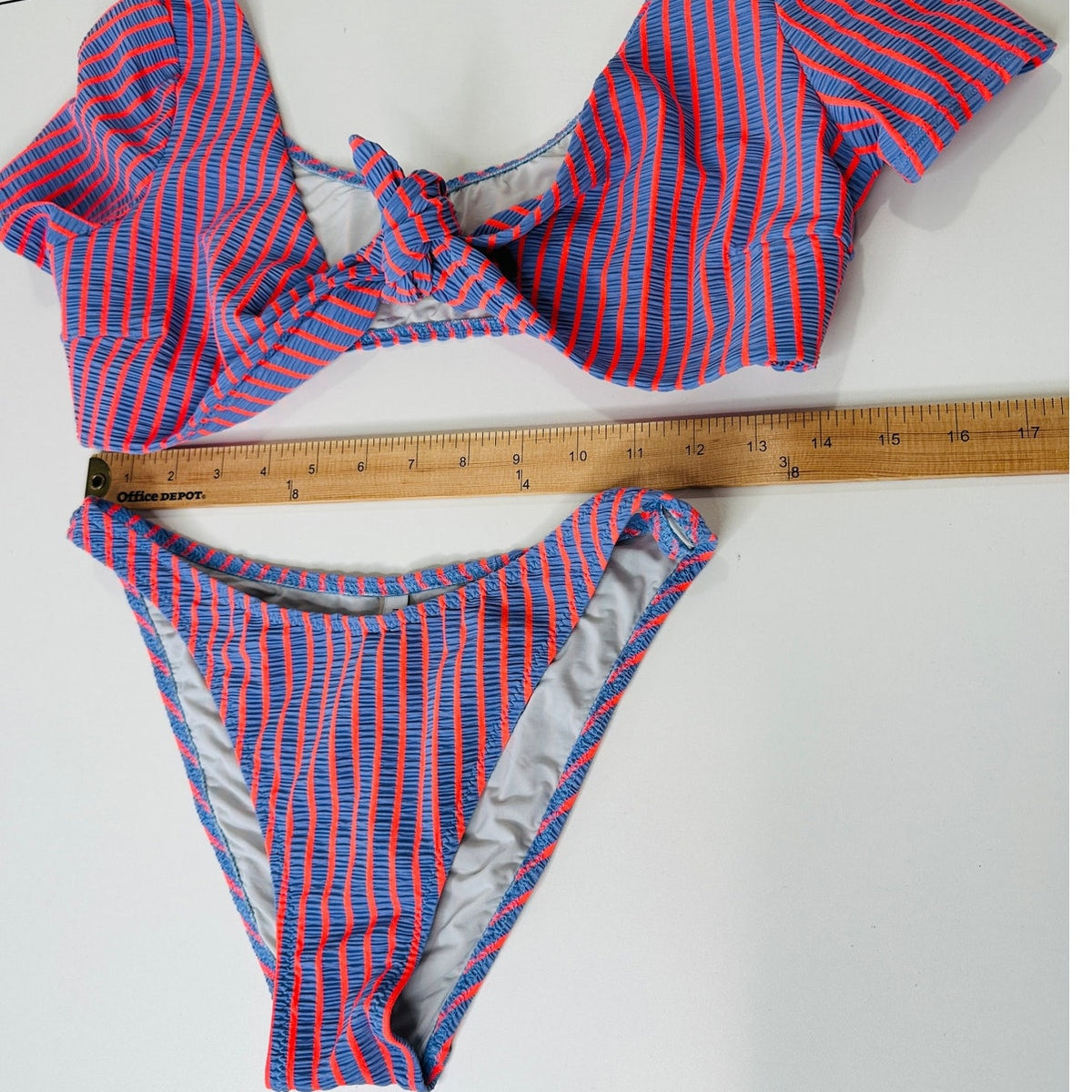 Solid & Striped Lilac & Orange Striped Front Tie Bikini 2 Piece Bathing Suit M