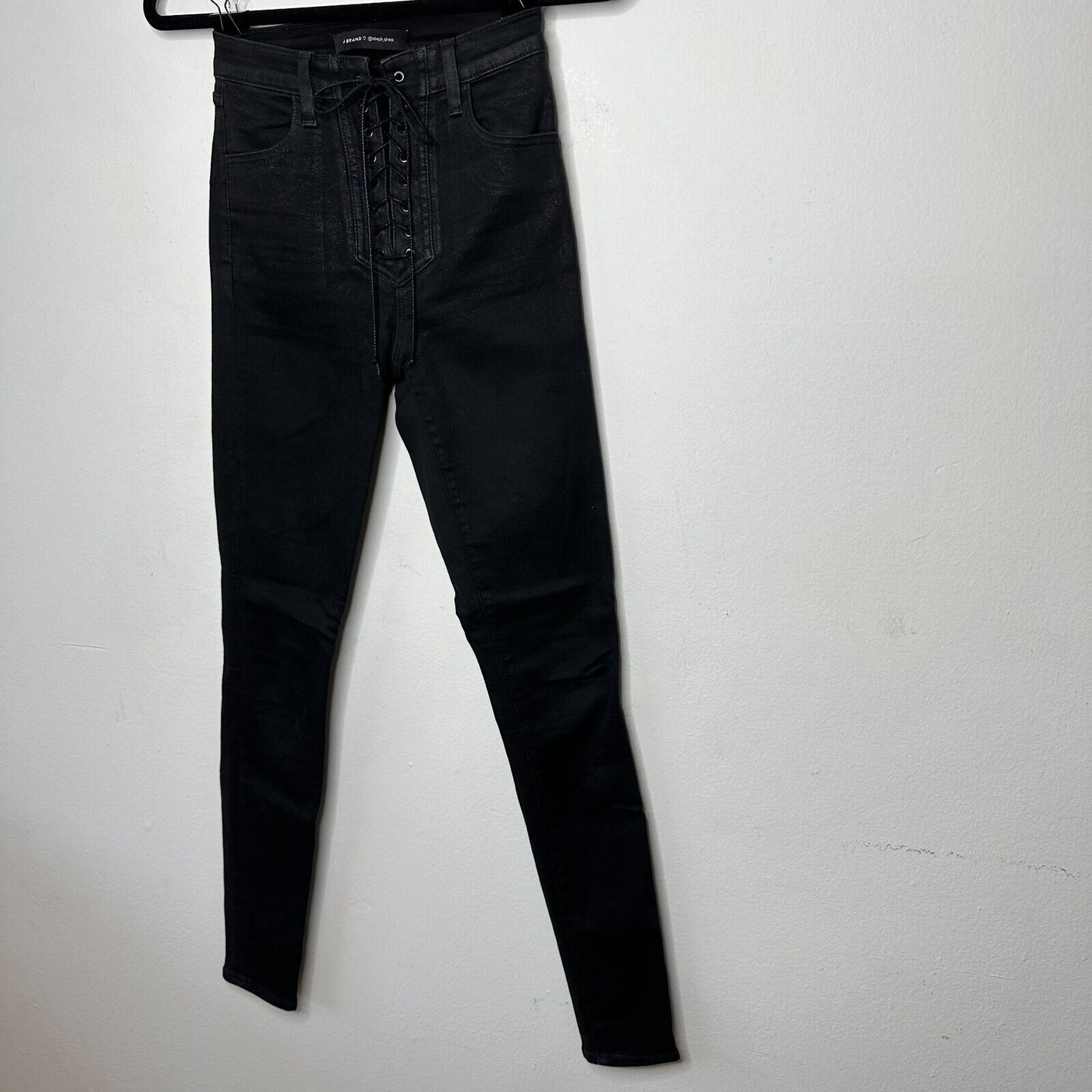 J Brand Steph Shep Charcoal Black High-Rise Laced Up Skinny Jean Vendetta 25