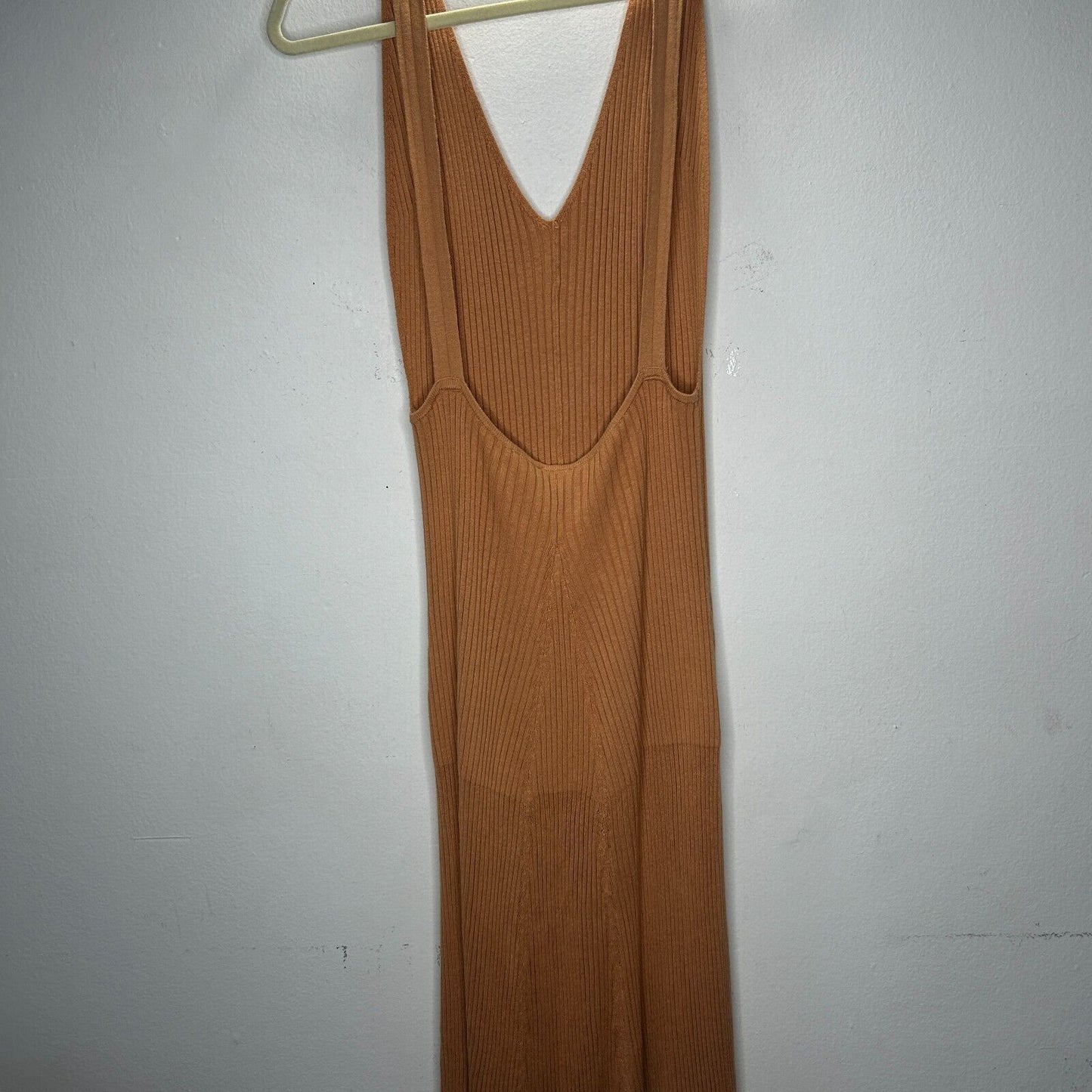 NWT Free People Camel Brown Sweet as Honey RibKnit VNeck Sleeveless Maxi Dress L