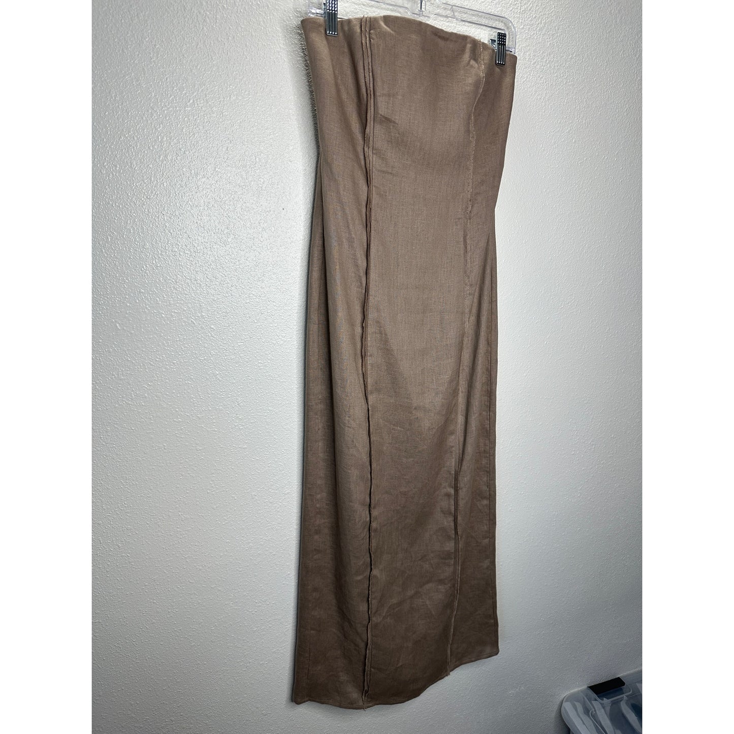 All Row Taupe Strapless Raw Pleat Front Design Back Zip Midi Dress S