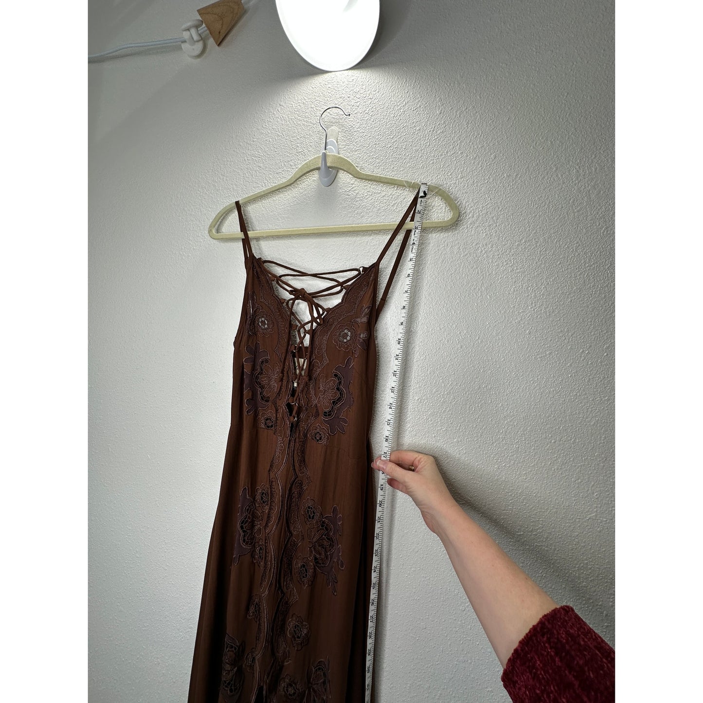 Cleobella Annie Chestnut Brown Lace Up Crochet Split Front Midi Dress XS