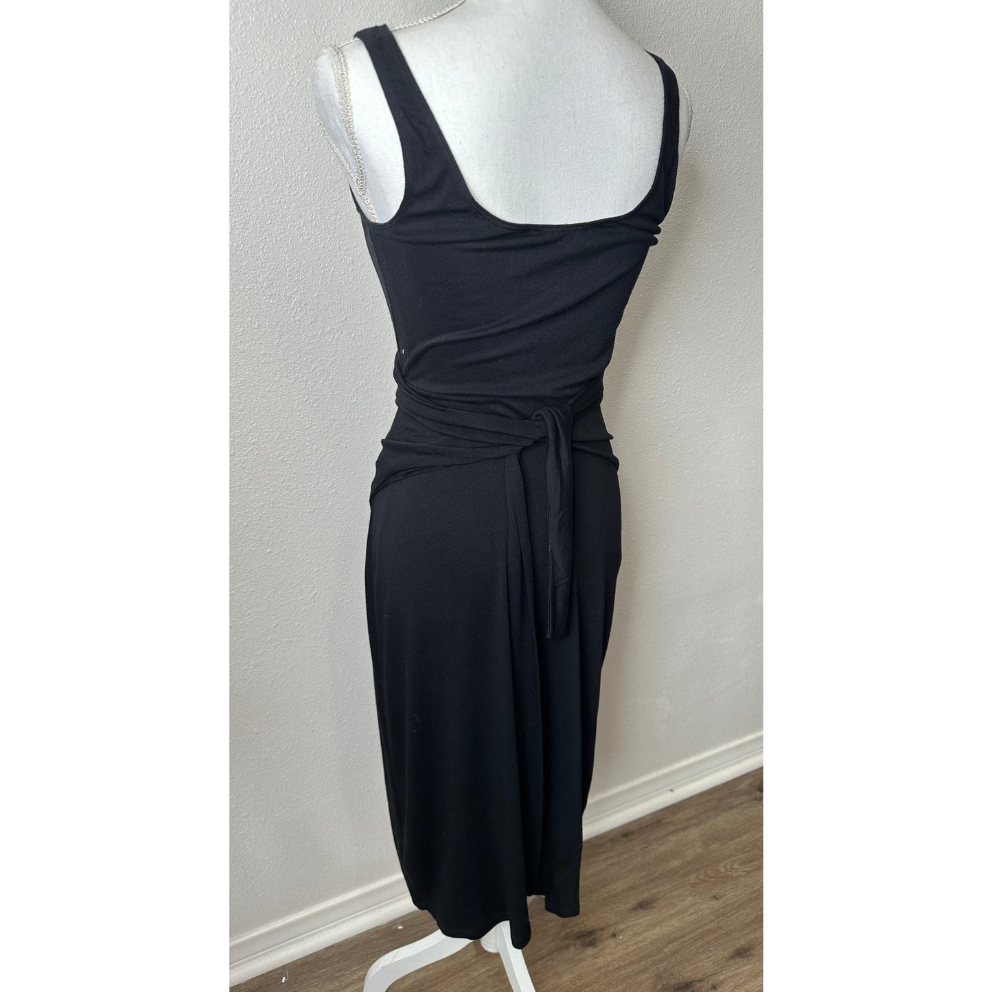 Vince Black Faux Wrap Tank Midi Dress XS Sleeveless Stretch Jersey
