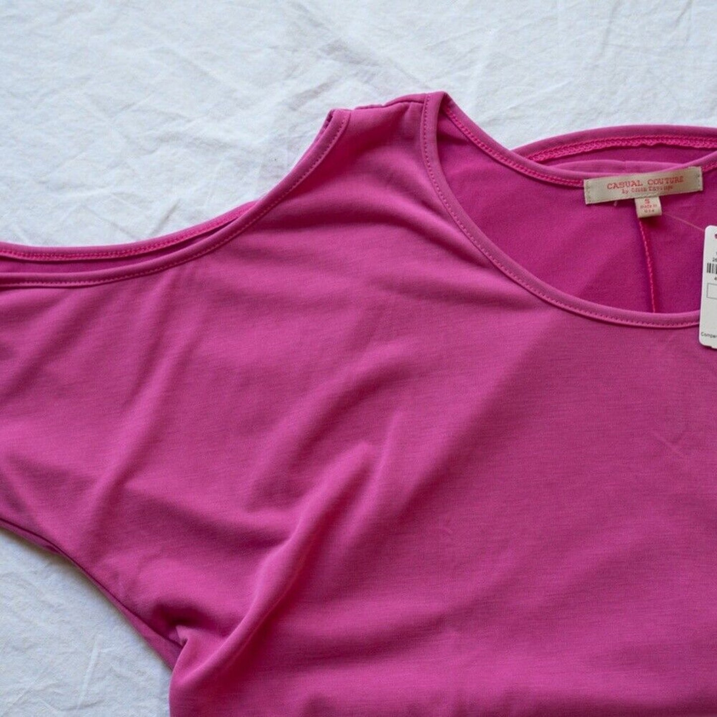 NWT Neiman Marcus Pink Fuchsia Cold Shoulder Scoop Neck Top Casual