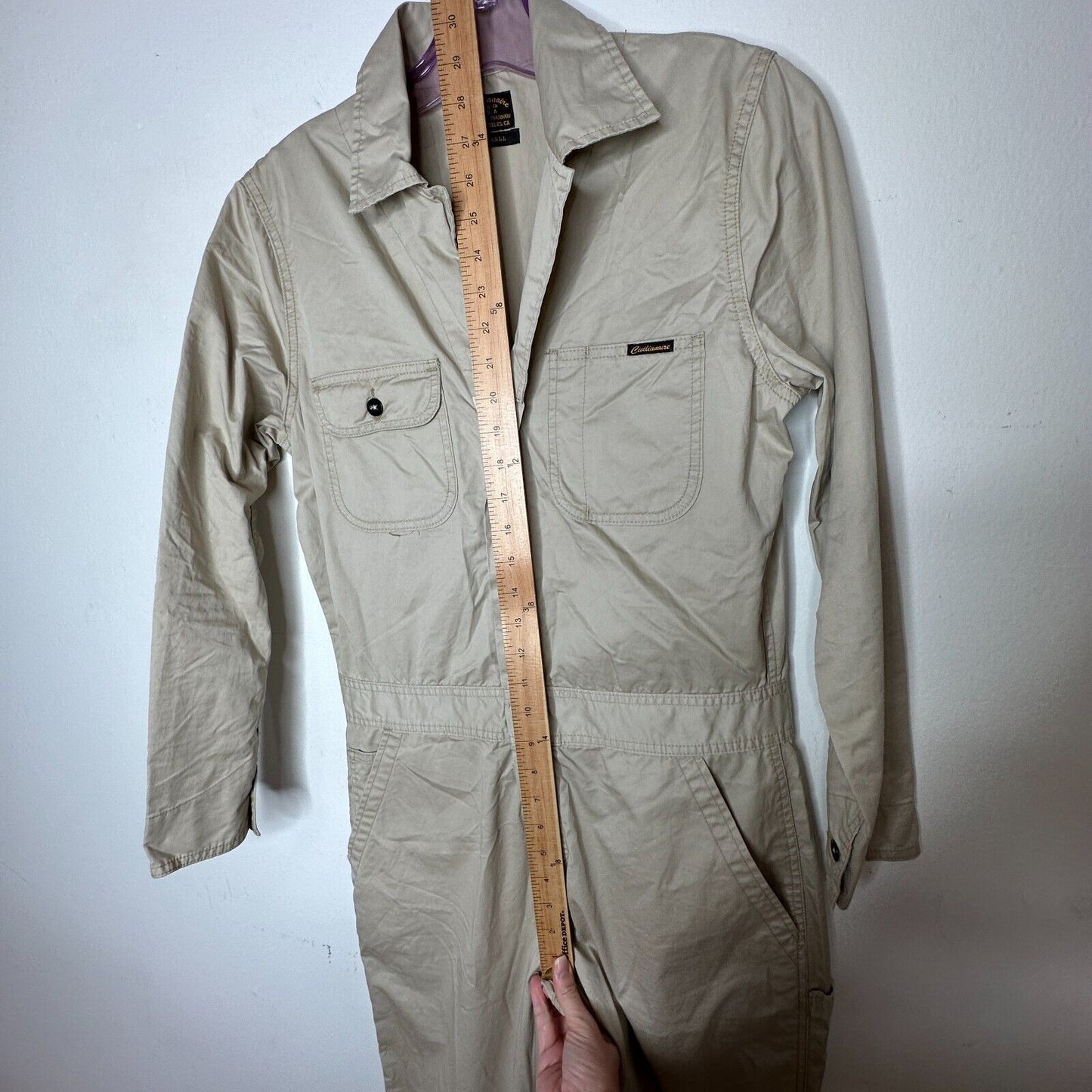 Civilianaire Khaki Twill Front-Zip Long Sleeve Pockets Utility Jumpsuit XS