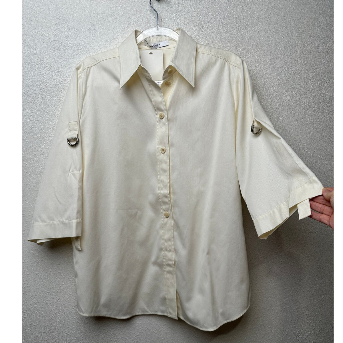 NWT Givenchy Shirt Cream Mens US L Roll Tab Sleeves