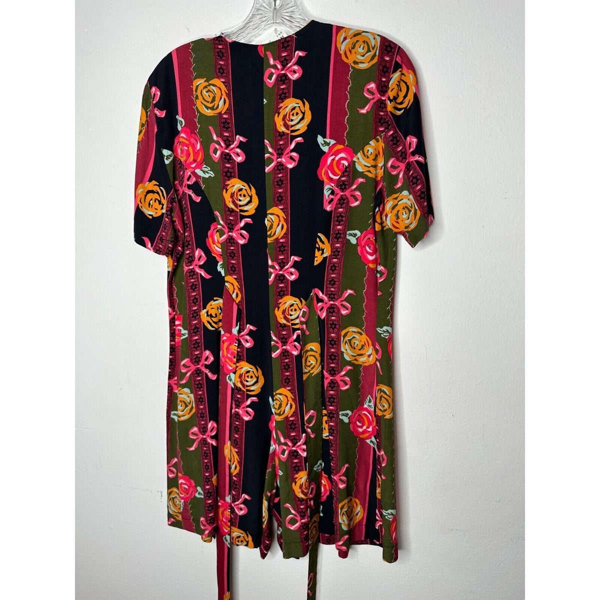 NWT RARE Vintage Dead Stock Black Green Stripe Red Rose Pink Bow Romper Medium