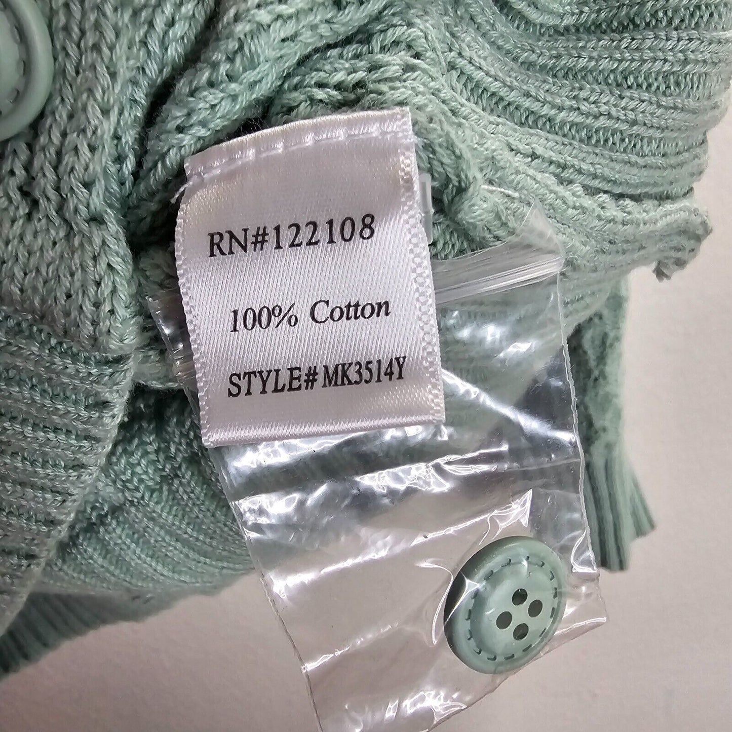 Ye Mak Mint Green Classic Casual Button Front Crew Neck Knit Crop Sweater Small