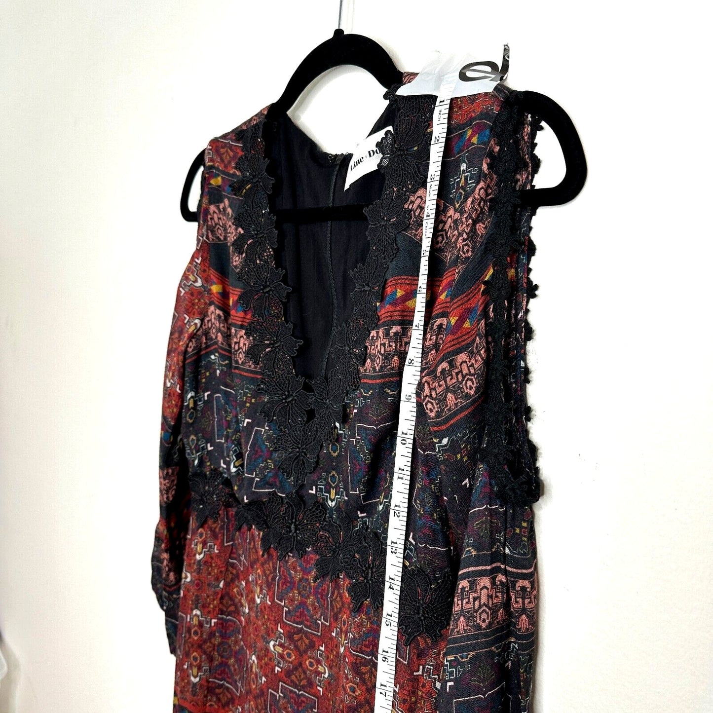 Line & Dot Black Rust Aztec Lace Trim Slit Maxi Cold Shoulder Long Sleeve M