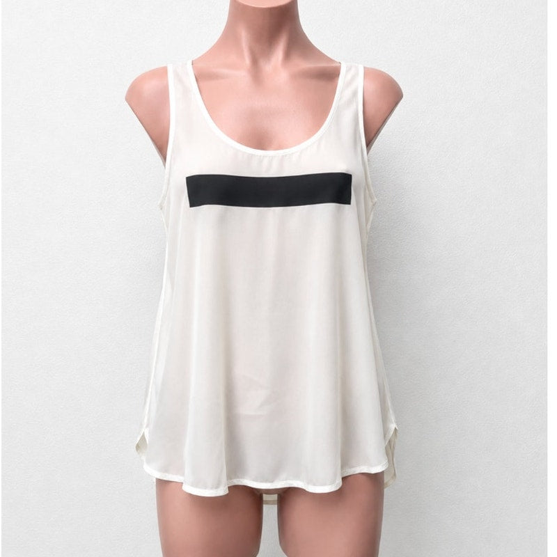 Allsaints Off-White 100% Silk Long Line Tank Top Black Rectangle Block Front 8