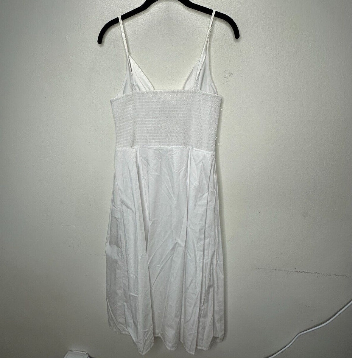 White Front Tie Spaghetti Strap Open Stomach Front Button Flowy Summer Dress M