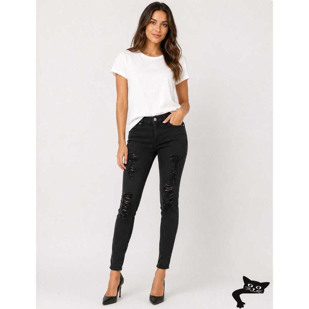 Frame Le Skinny De Jeanne Noir Black Distressed Skinny Jeans 25
