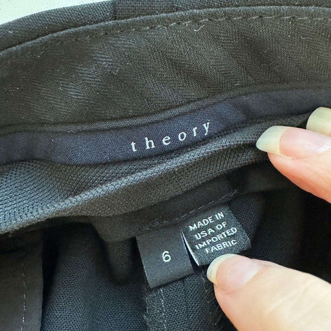 Theory Black Max 2 Edition Zip Front Slit Pockets Center Crease Pants 6