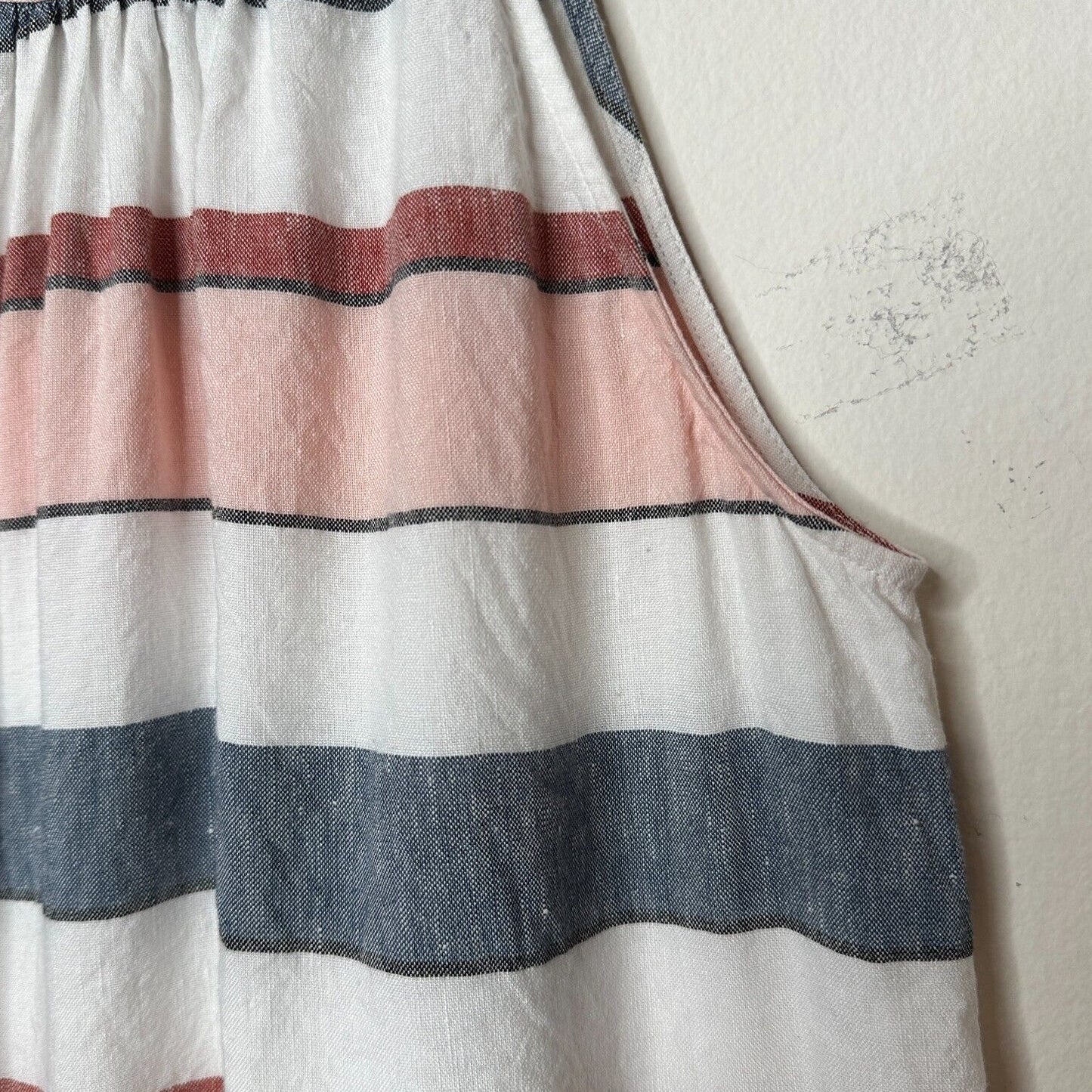 Loft Gray White Pink Stripe Linen Blend Halter Neck Sleeveless Blouse Keyhole SM