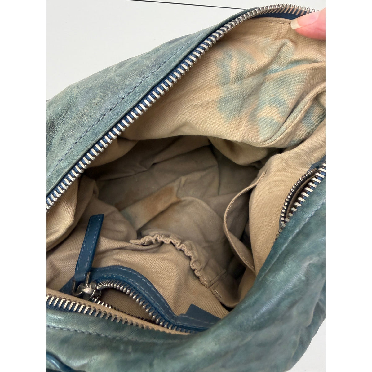 Givenchy Blue Green Zip Satchel Bag Women's