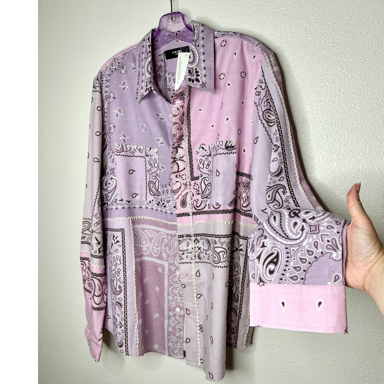 NWT Amiri Lavender Bandana Flannel Button Shirt XL