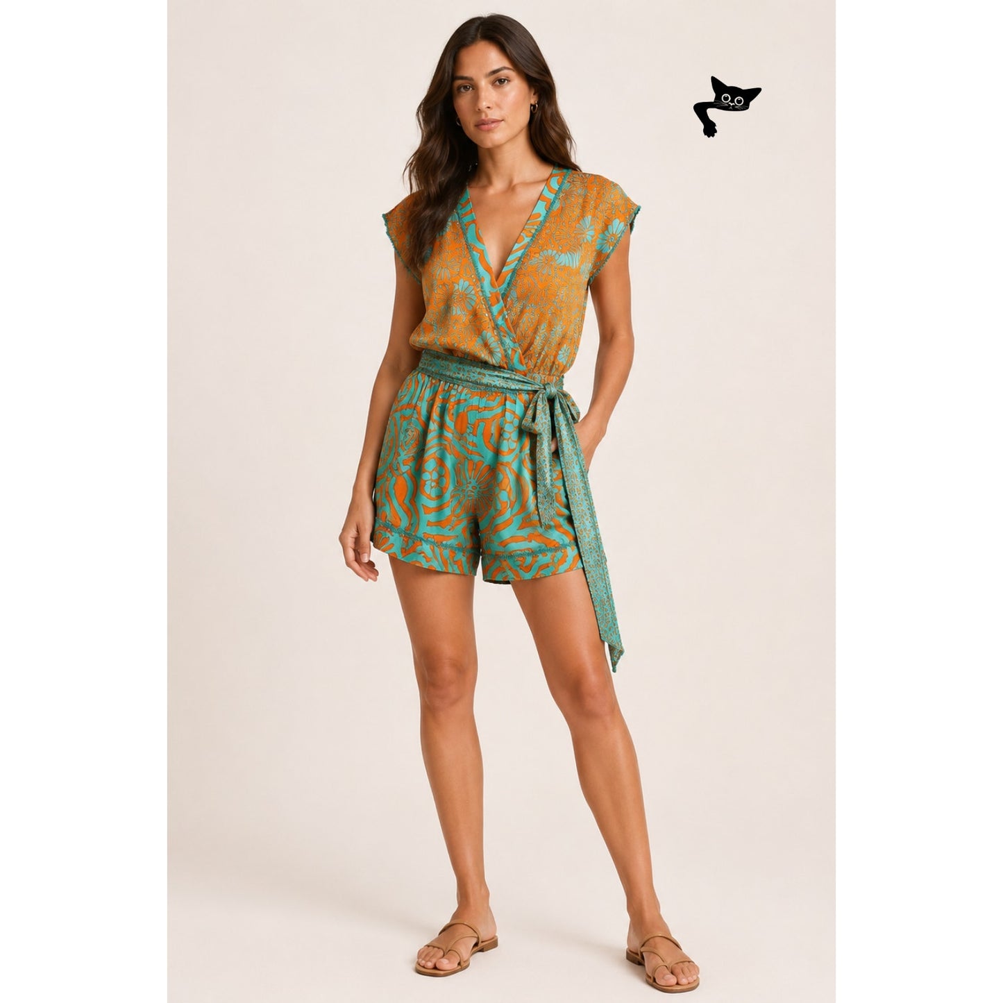 NWT Poupette St Barth Anaik Orange Green Womens Jumpsuit S