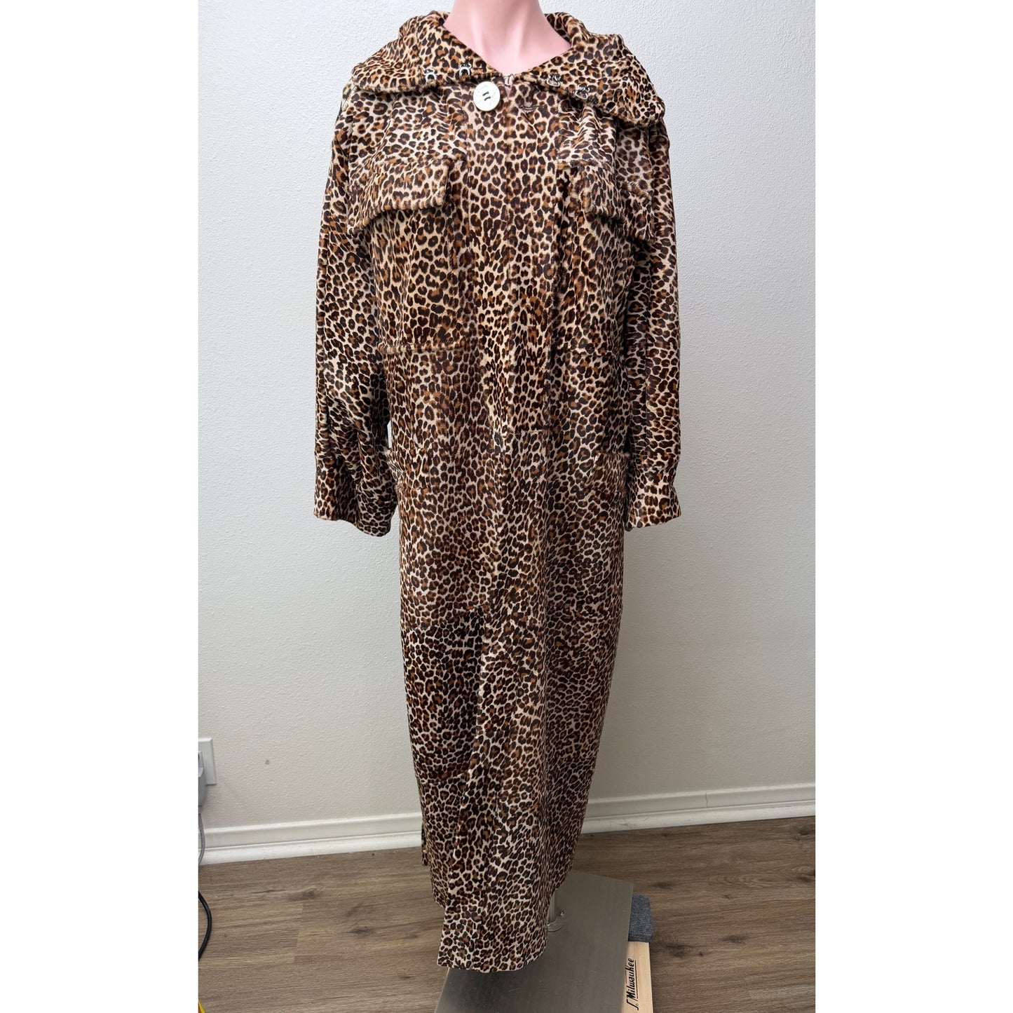Alexx Brown Leopard Calf Hair Maxi Coat Women's US L/XL