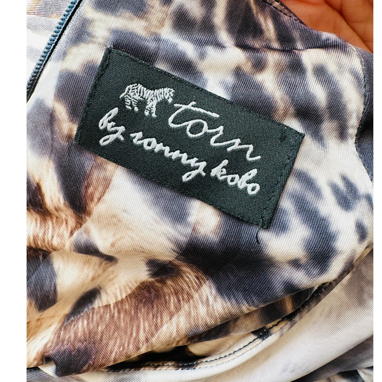 Torn by Ronny Kobo Black White Brown Animal Print Long Sleeve Bodycon Dress S