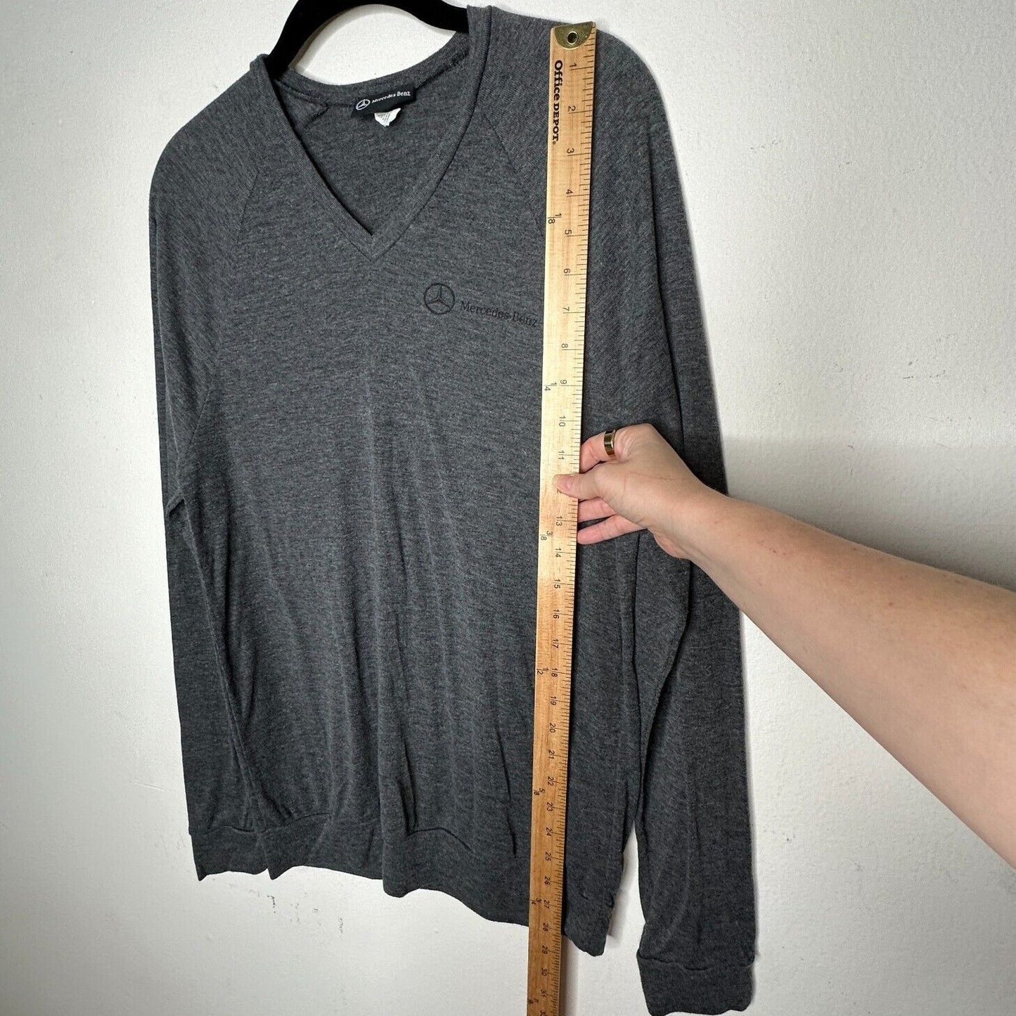 Mercedes Benz Logo Men's Ultra Thin Gray VNeck Long Sleeve Sweater Large