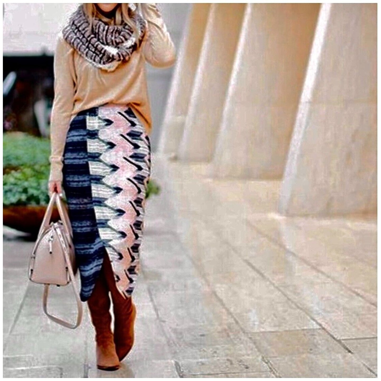 Anthropologie Maeve Plata Aztec Stripes Knit Midi Blue White & Peach XS