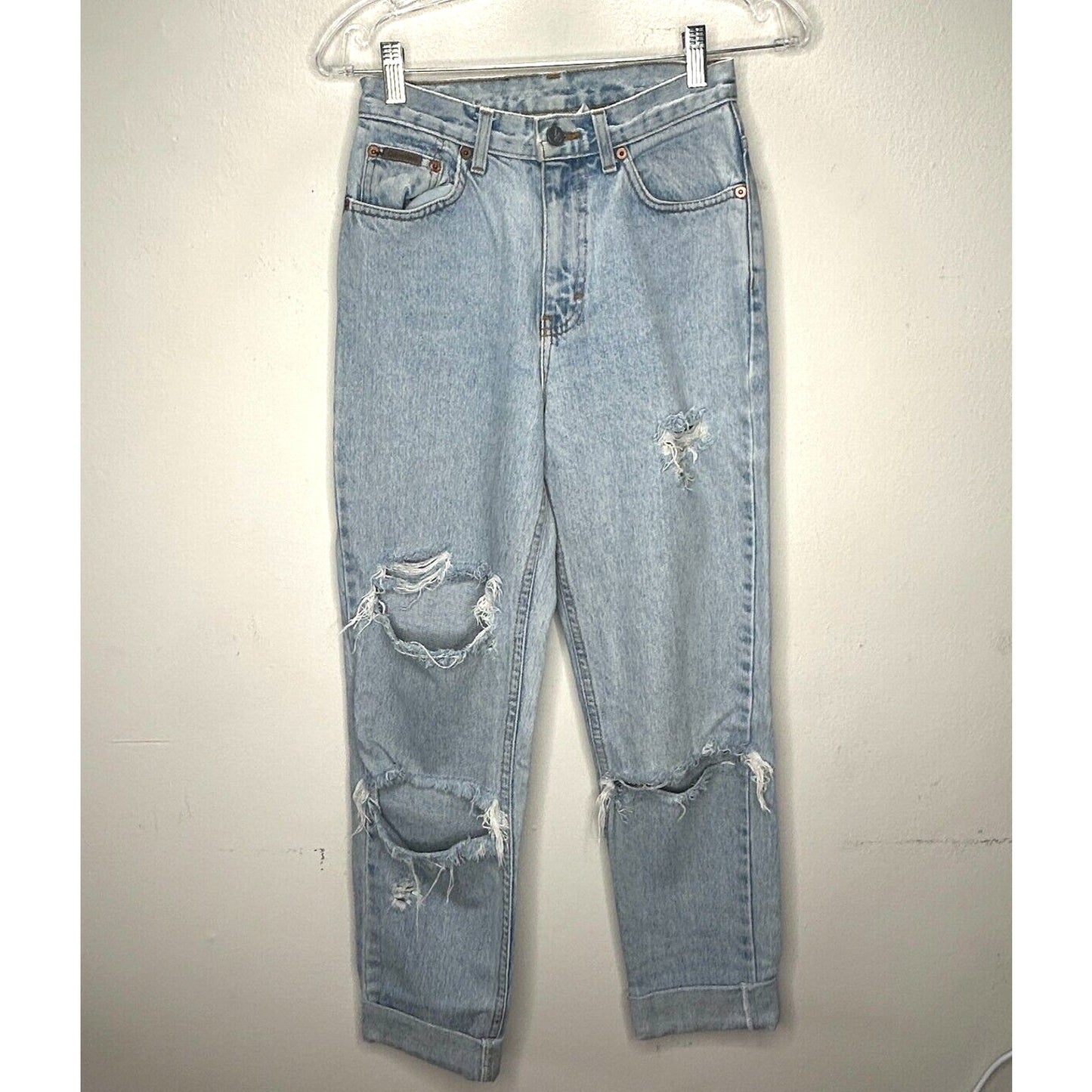 Calvin Klein Light Wash Distressed Cuffed High-Rise Jeans 4