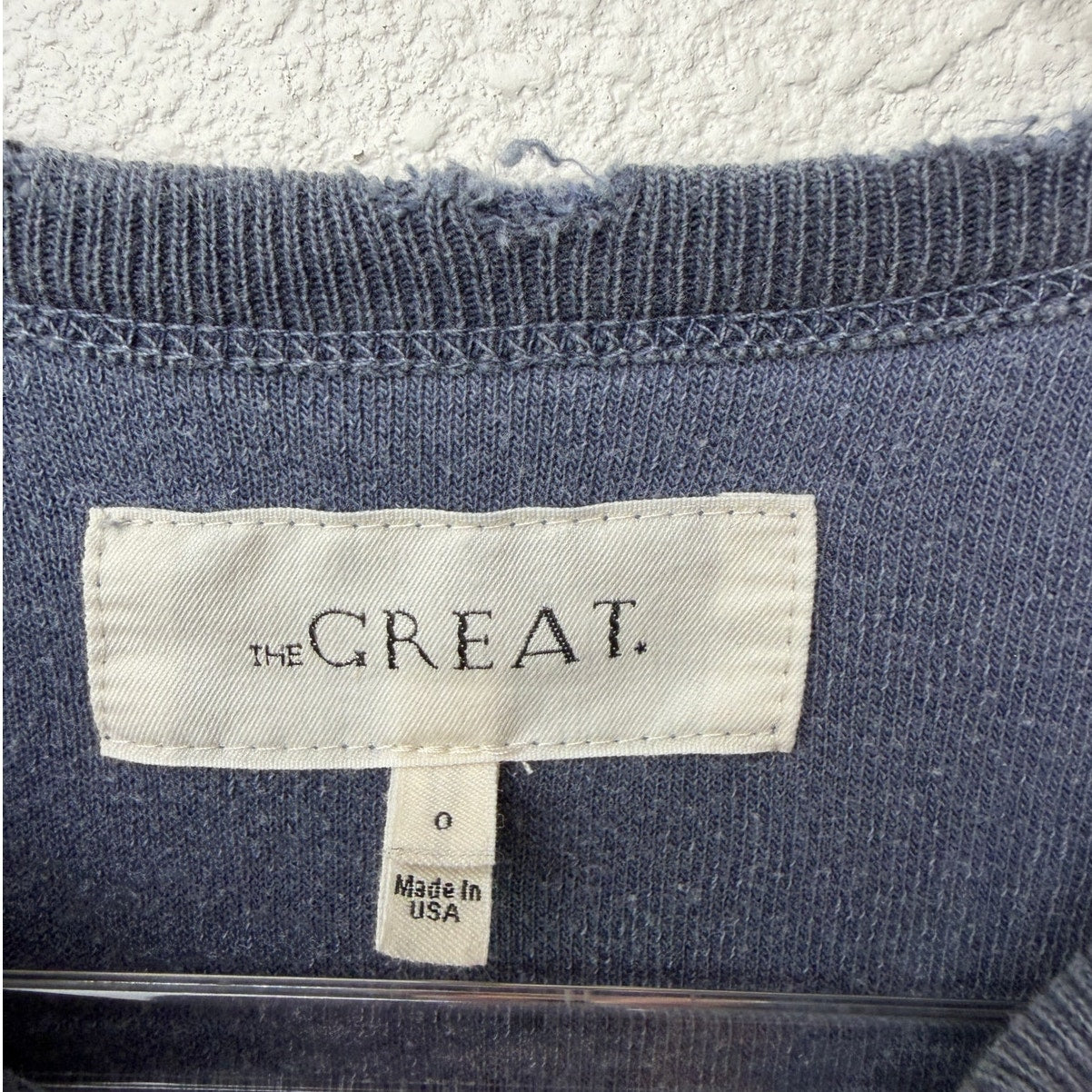 The Great. Blue Fleece Sweatshirt Distressed Raw Hem Raglan Sleeve - Size 0