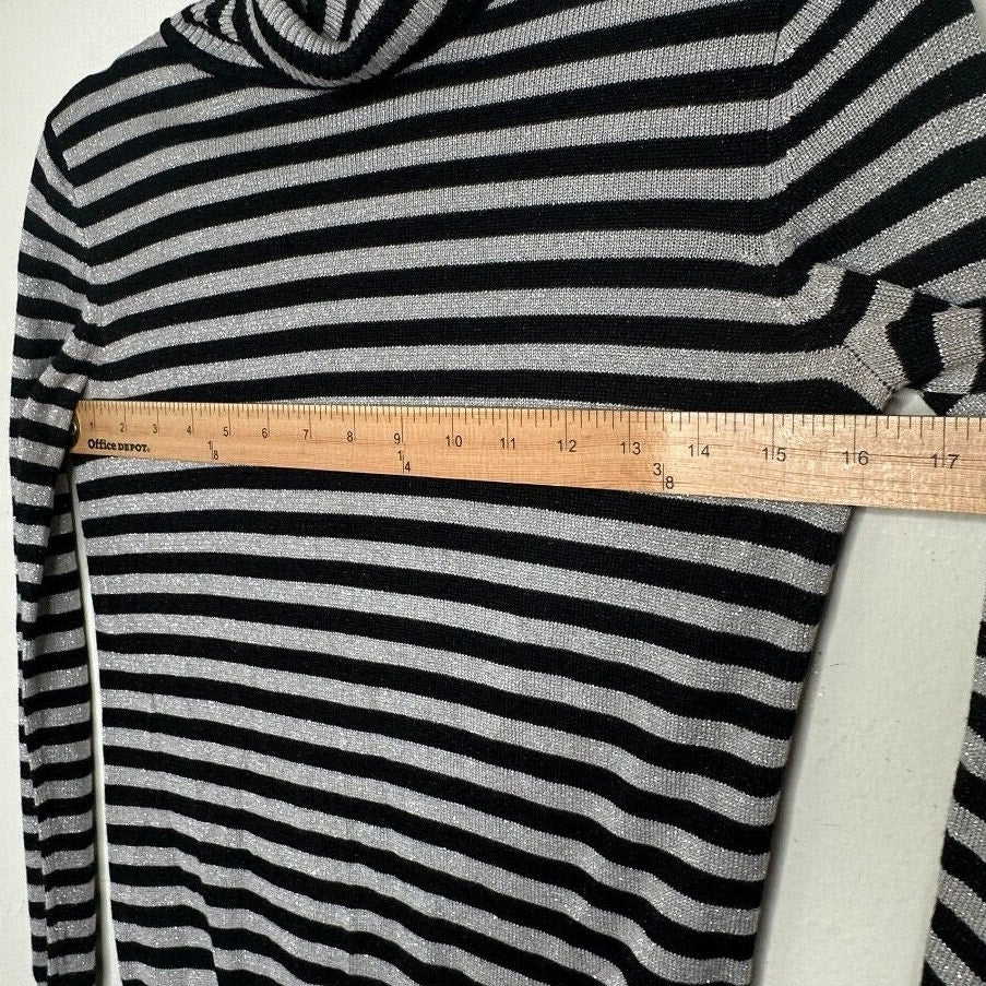 Joseph A. Silver & Black Stripe Metallic Knit Turtleneck Long Sleeve Sweater PP