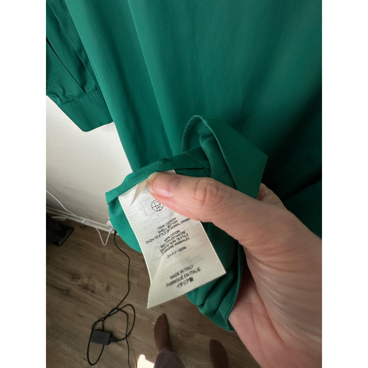 NWT The Row Green Tanita Long Sleeve 3/4 Button Collared Belted Shirtdress L