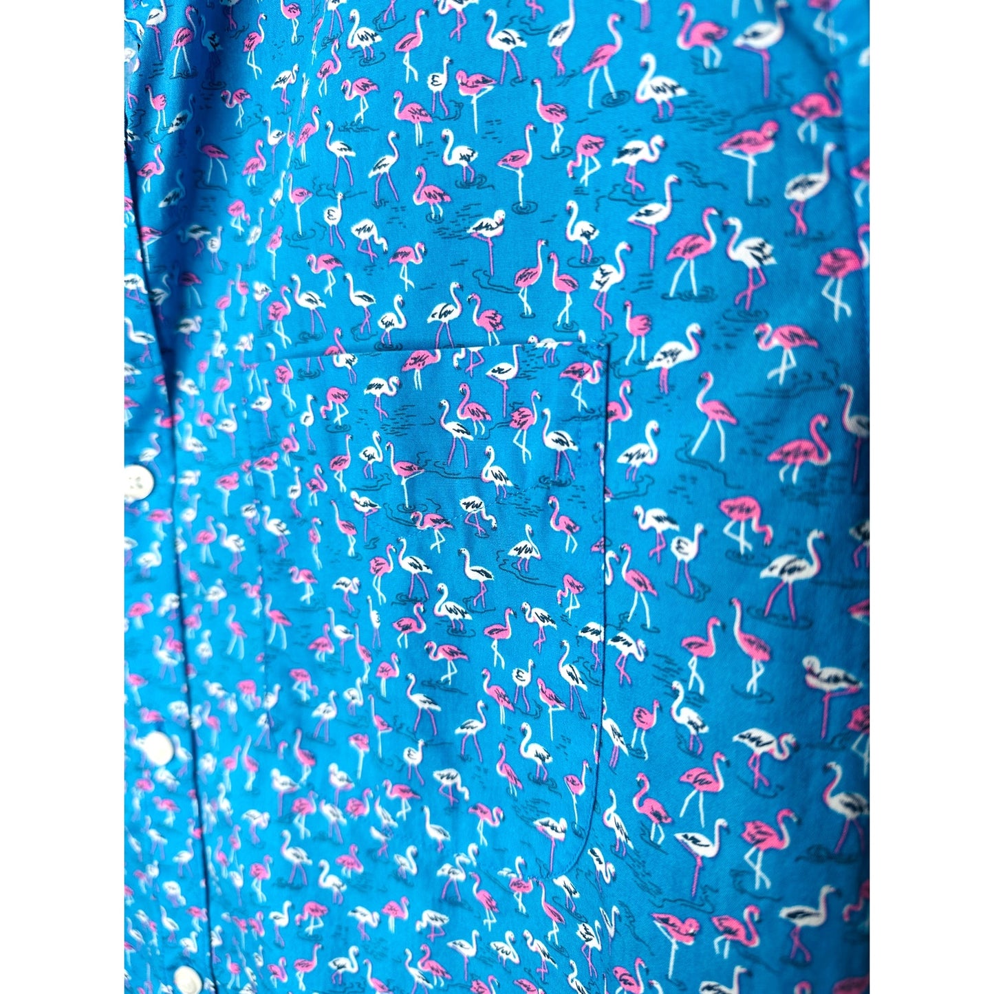 NWT Bonobos Blue with Tiny Pink & White Flamingos Button Shirt XL