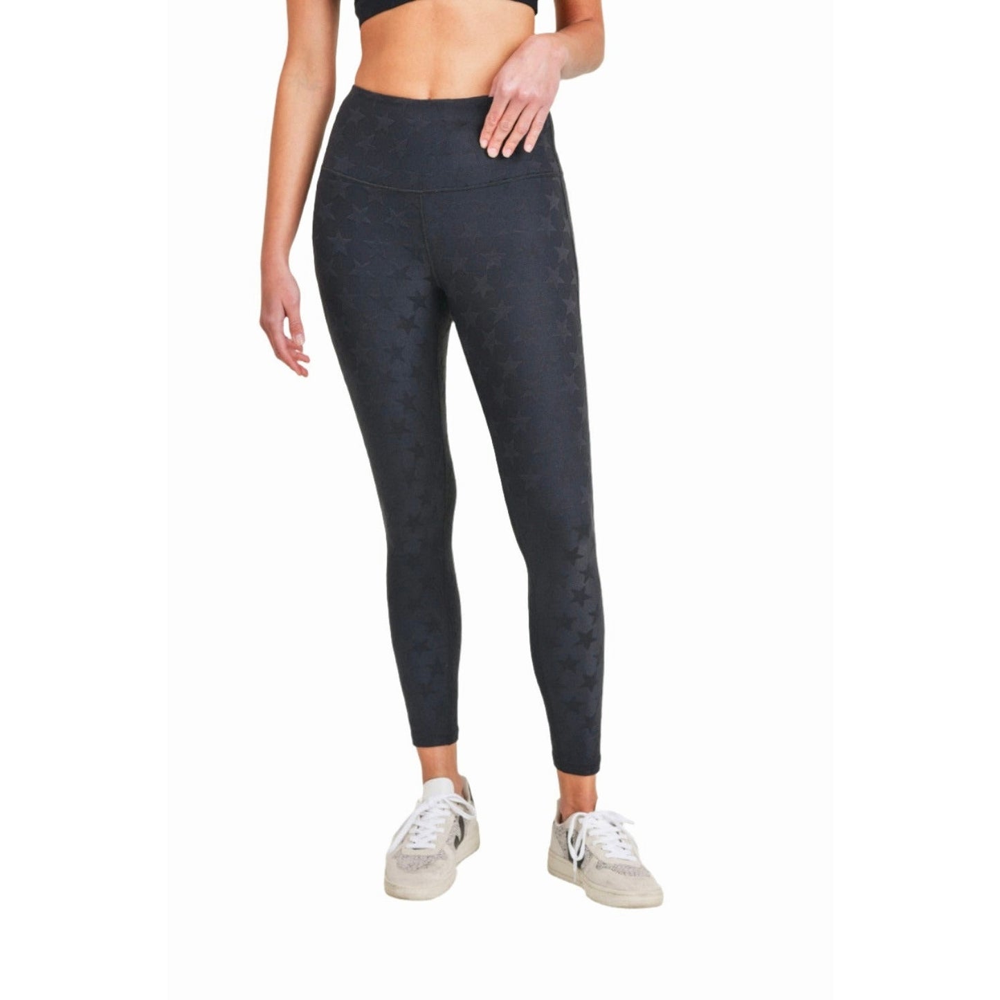 Mono B Black Polka Dot Textured Stars Legging Yoga Pants Small