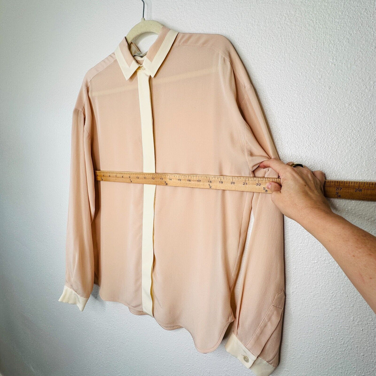 Stella McCartney Light Peach Silk Blouse Cream on Collar Button Placket Cuffs 42