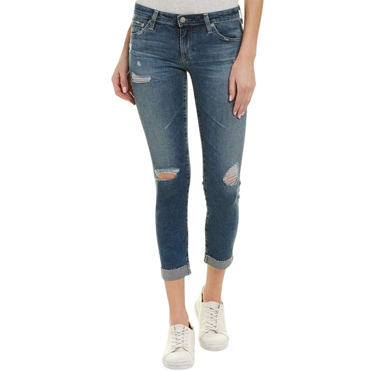 Ag Adriano Goldschmeid Distressed Med Wash The Stilt Cigarette Roll Up Jeans 27