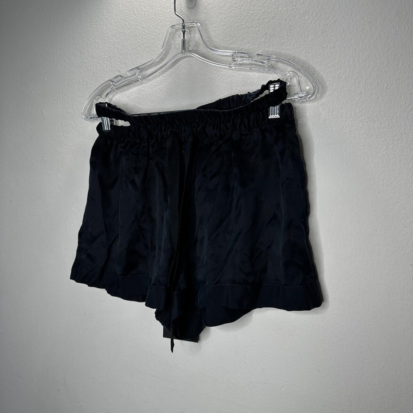 NWT PRFCT NMBR Black Satin Open Side Waistband Drawstring Shorts M