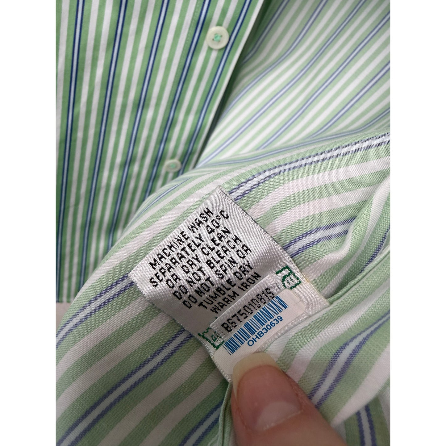 Bugatchi Shaped Fit Stripe Button Front Shirt Green Men’s L