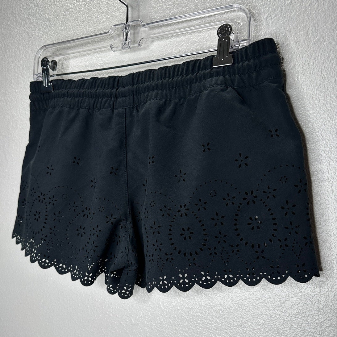 Roxy Black Floral Laser Cut Scalloped Edge Tie Waist Shorts S