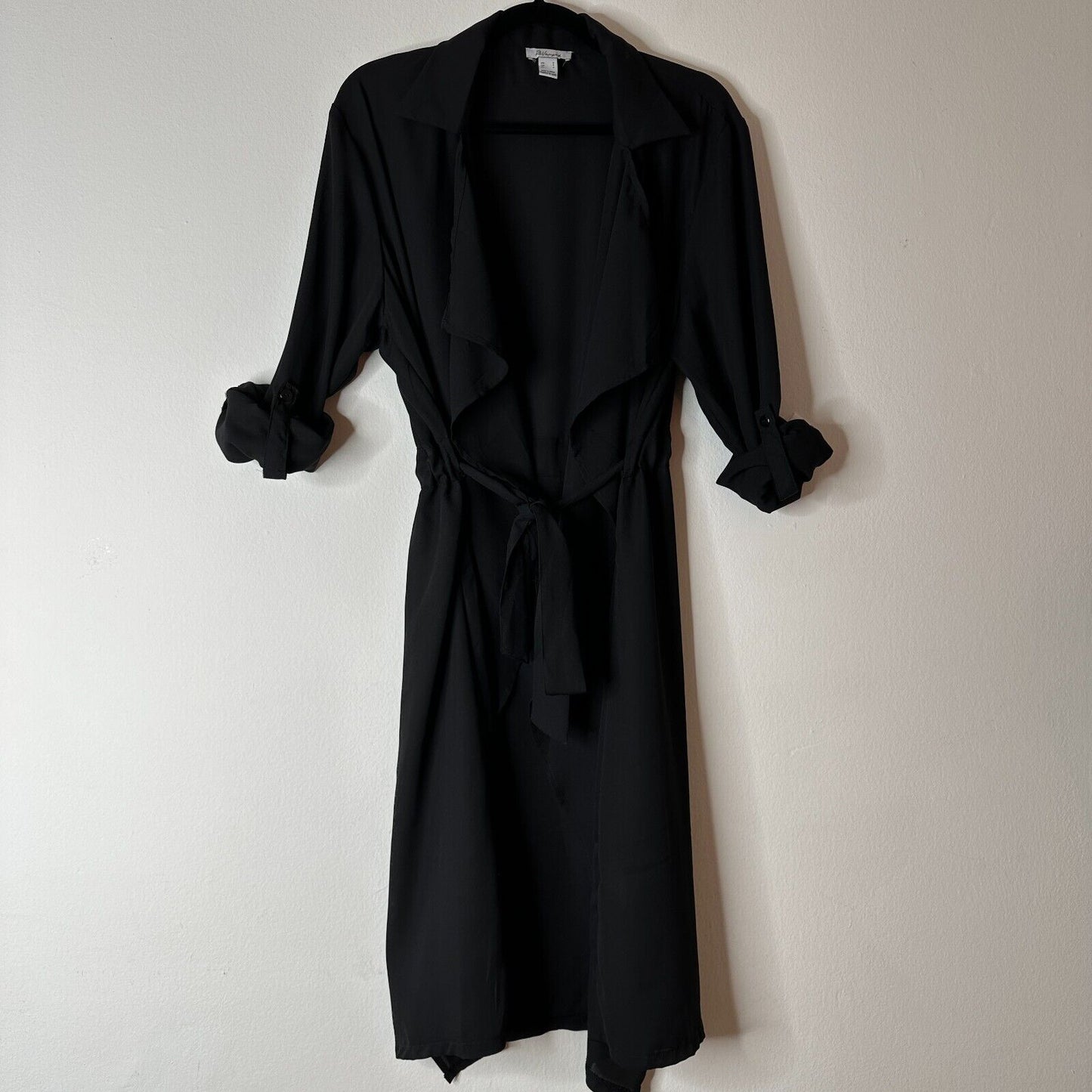 ReVamped Black Flowy Roll Tab Sleeve Tie Waist Waterfall Neck Wrap Dress Small