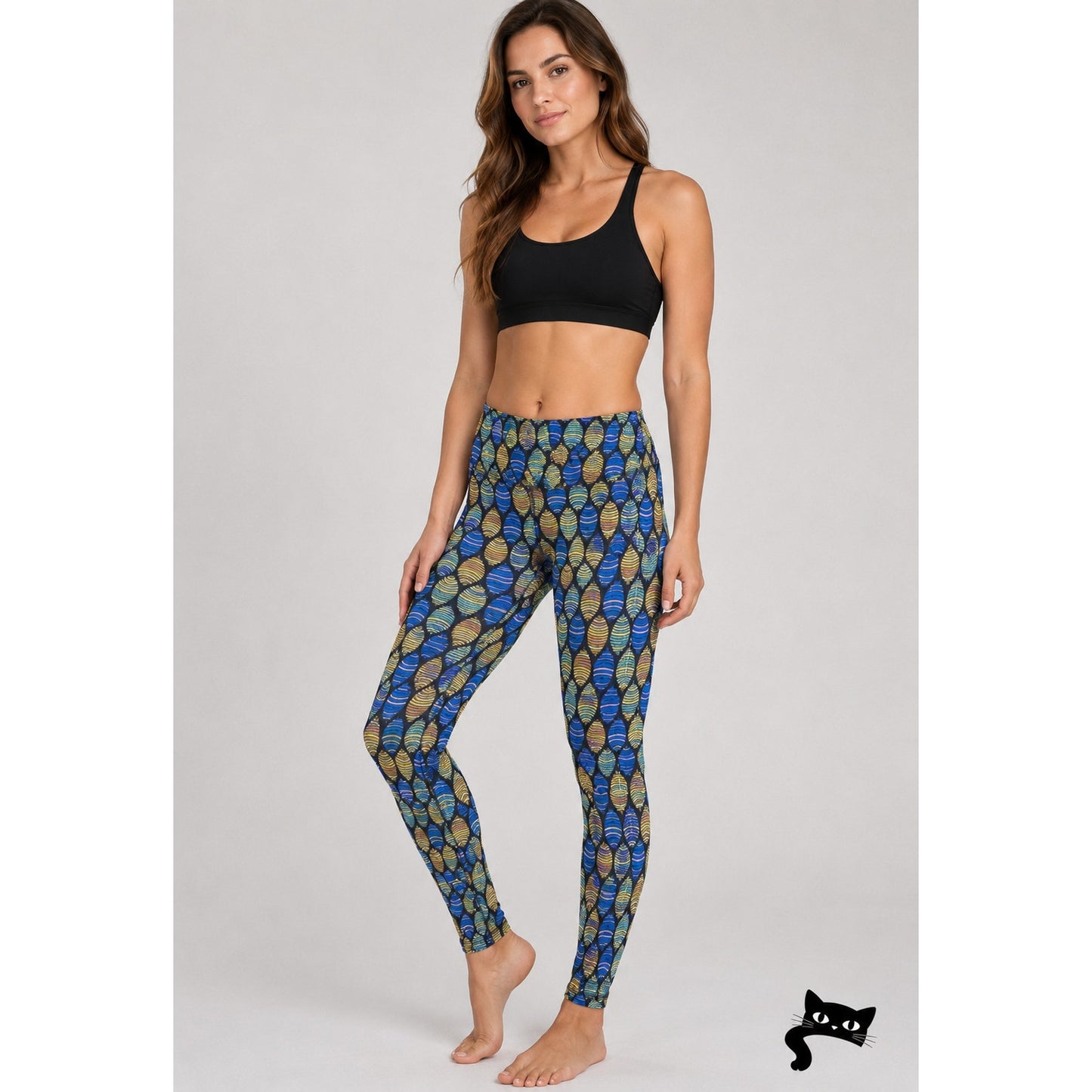 NWT LuLaRoe Black Blue & Yellow Green Pink Multi Egg Design Leggings Pants OS