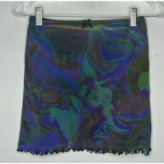 Urban Outfitters Purple & Green 60s Swirl Print Stretch Mini Skirt