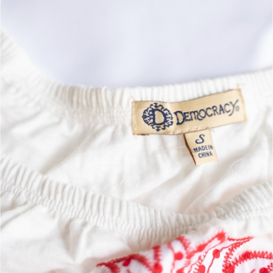 NWT Democracy Red Floral Embroidered Off Shoulder Top Blouse S