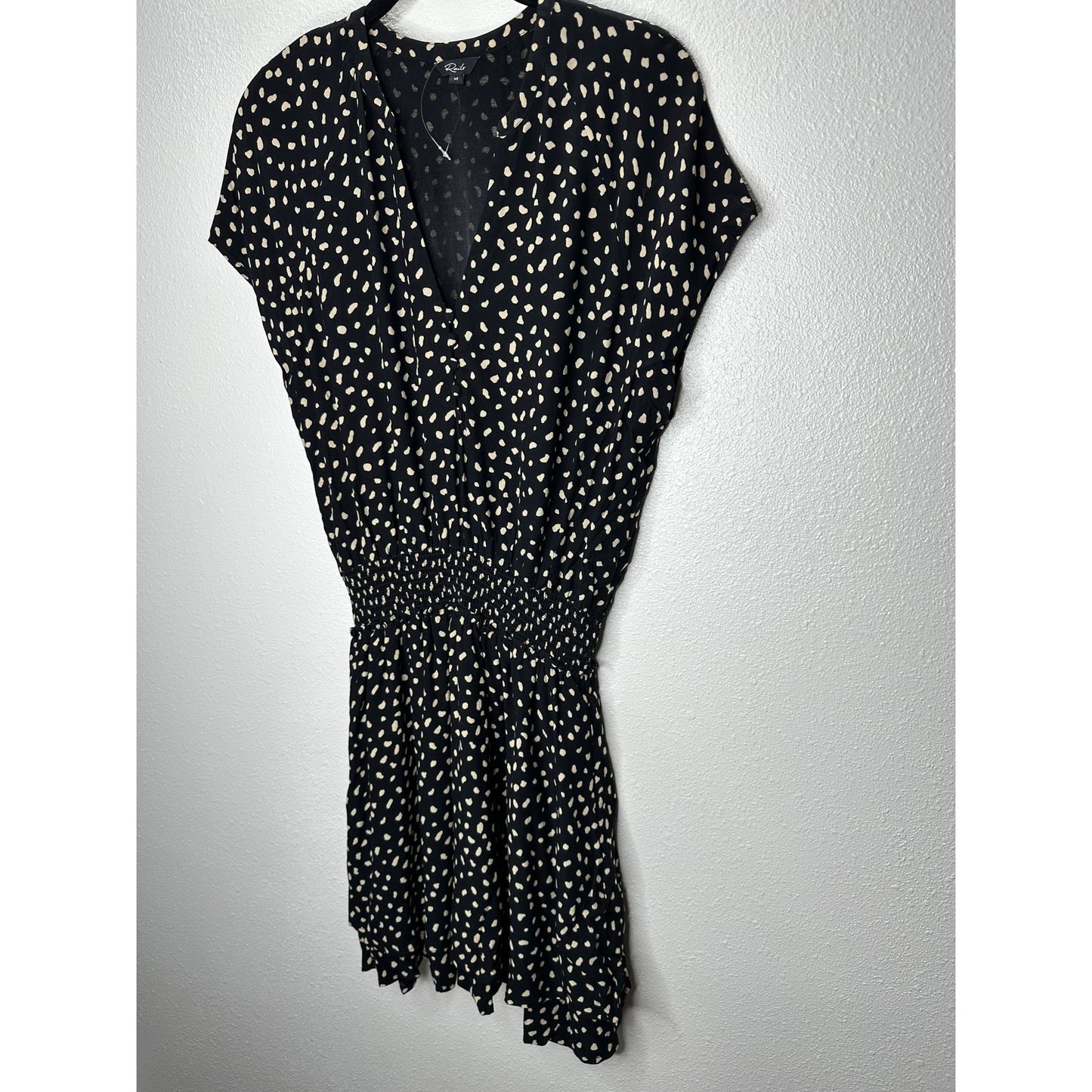 Rails Karla Black & Ivory Printed Smocked Waist Cap Sleeve Dress M
