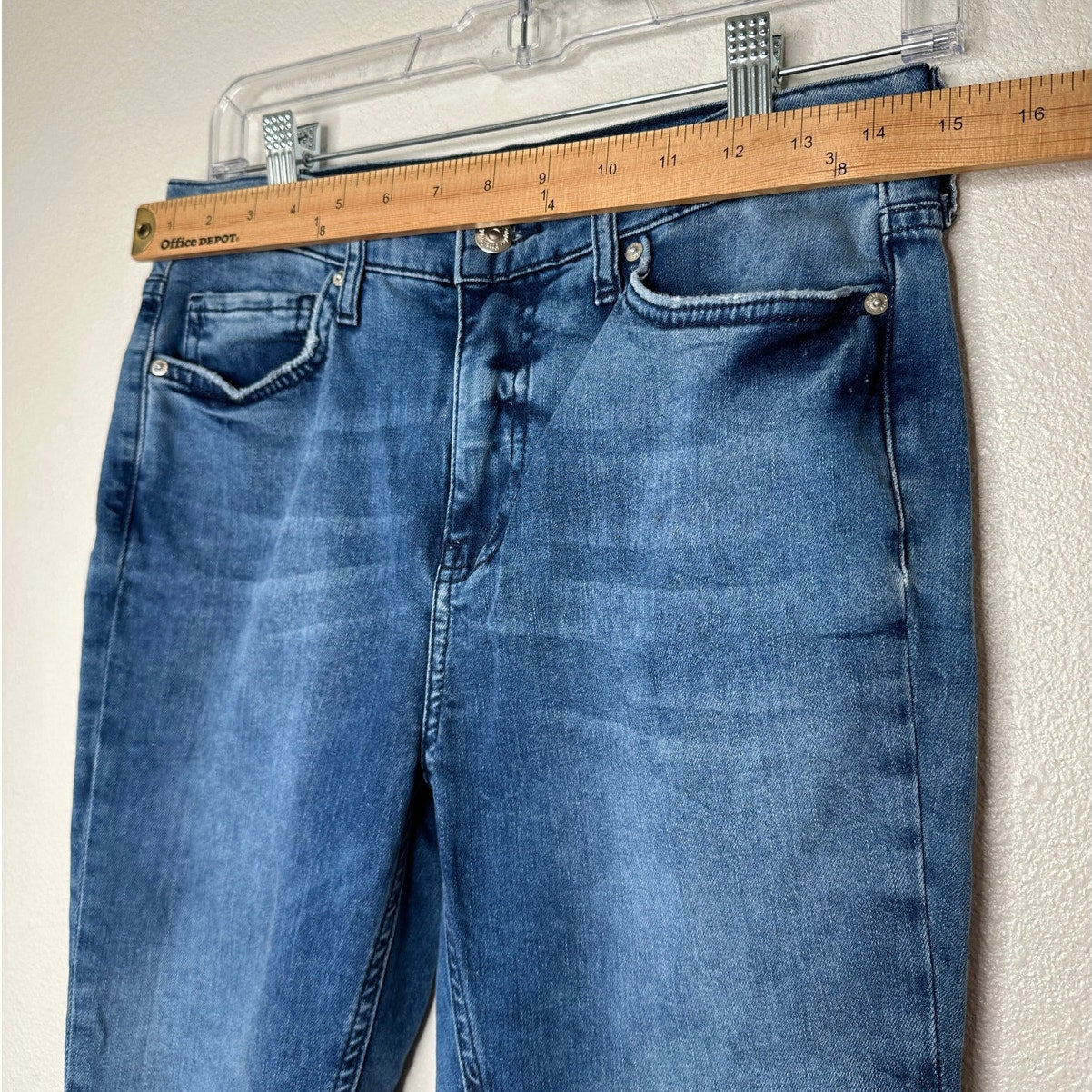 Free People Medium Wash Distressed Knee High Waist Skinny Jeans 29