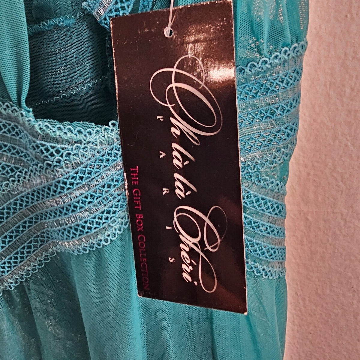 NWT Oh La La Cheri Fanfare Aqua Babydoll Lingerie Nighty Detail & G-String OS
