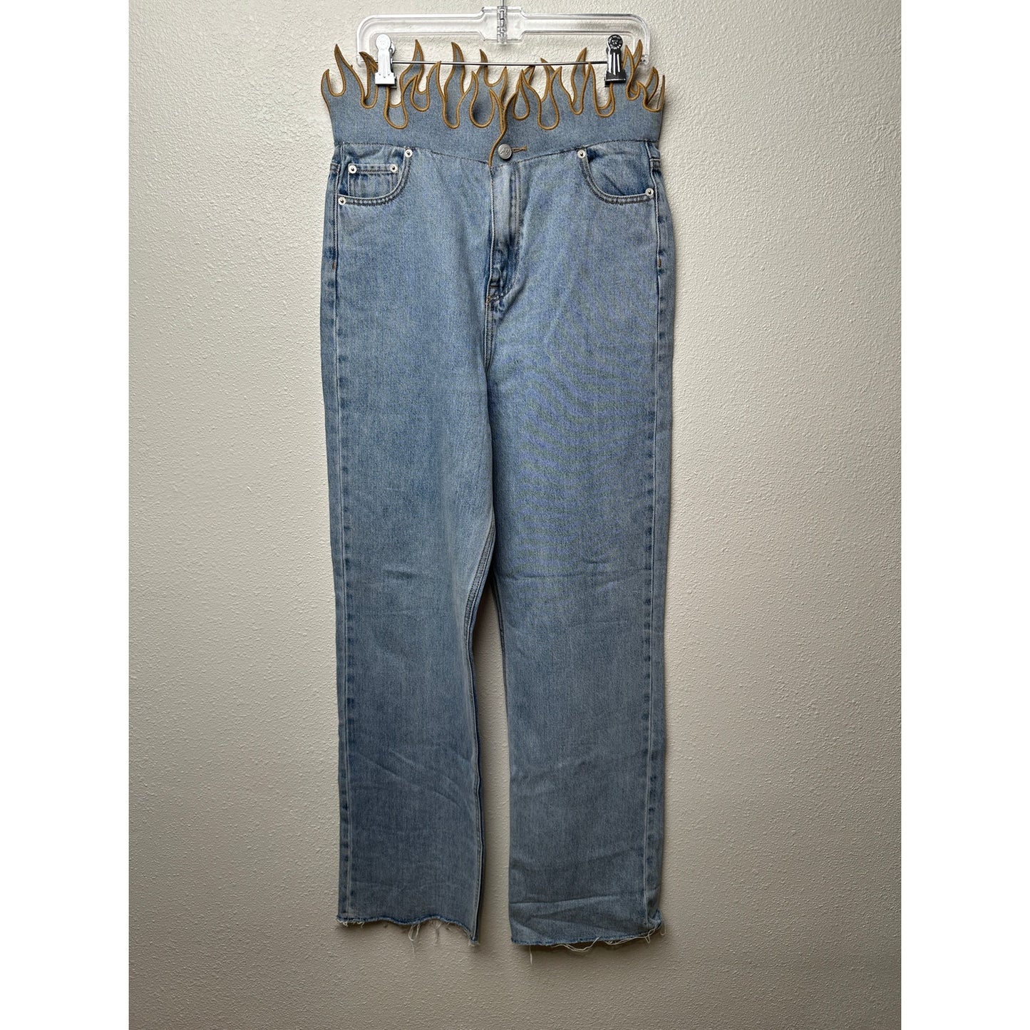 NWOT FUCKBOY MENTALITY Hot Flame Day Jeans Light Wash Gold Mens 36x32
