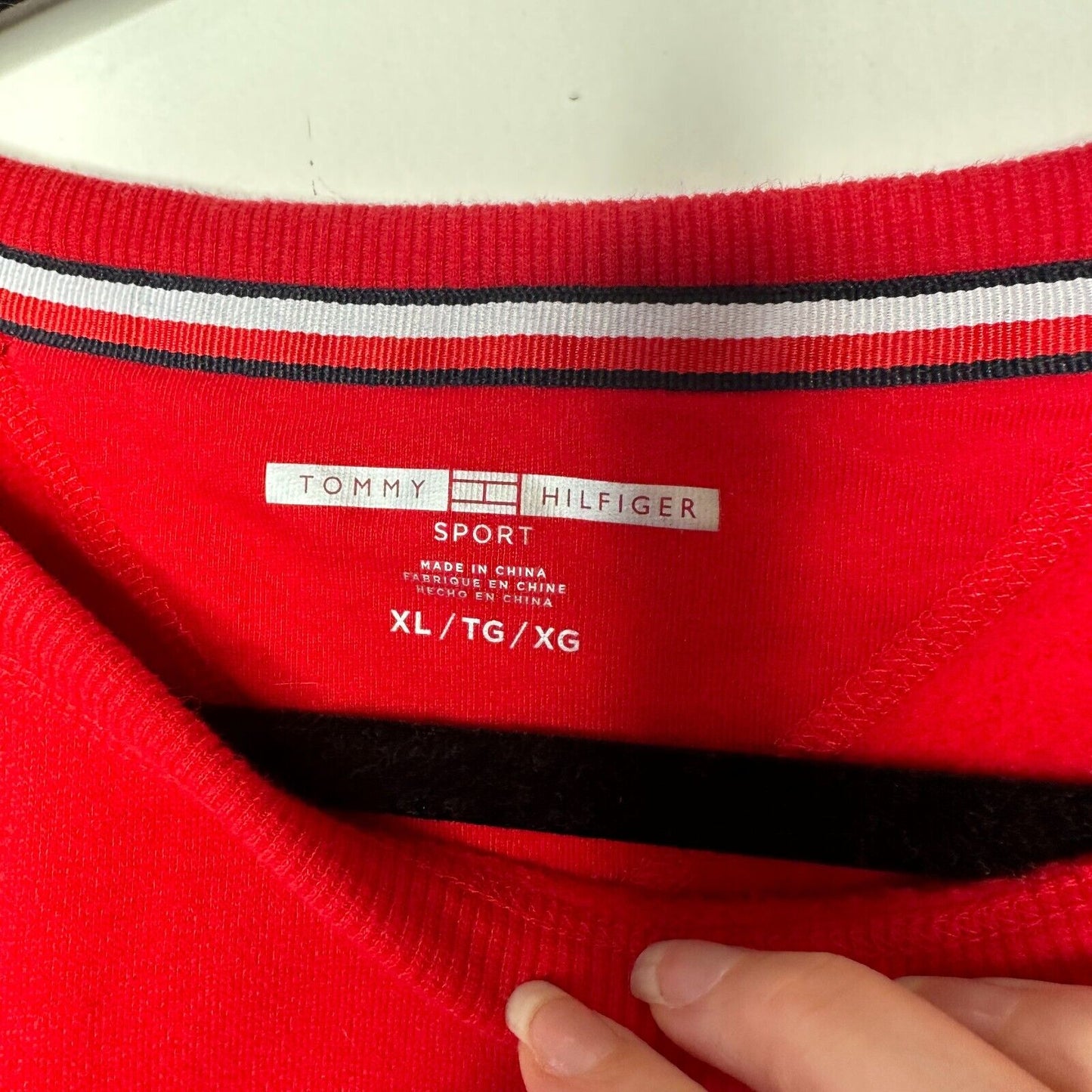 Tommy Hilfiger Sport Red Round Neck Big Logo Sweatshirt Thumbhole Sleeves XL