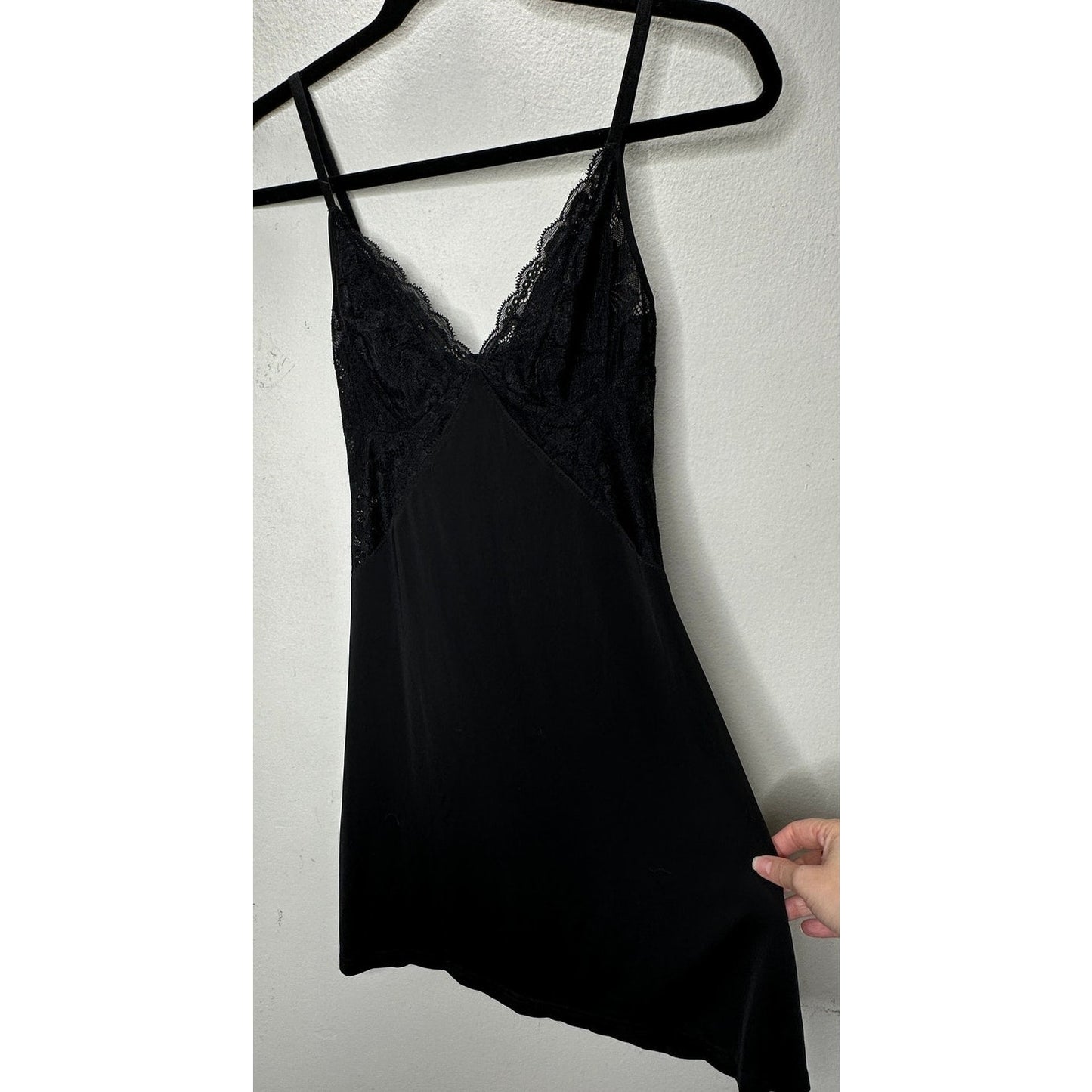 Guess Black Lace V-Neck Spaghetti Strap Slip Dress