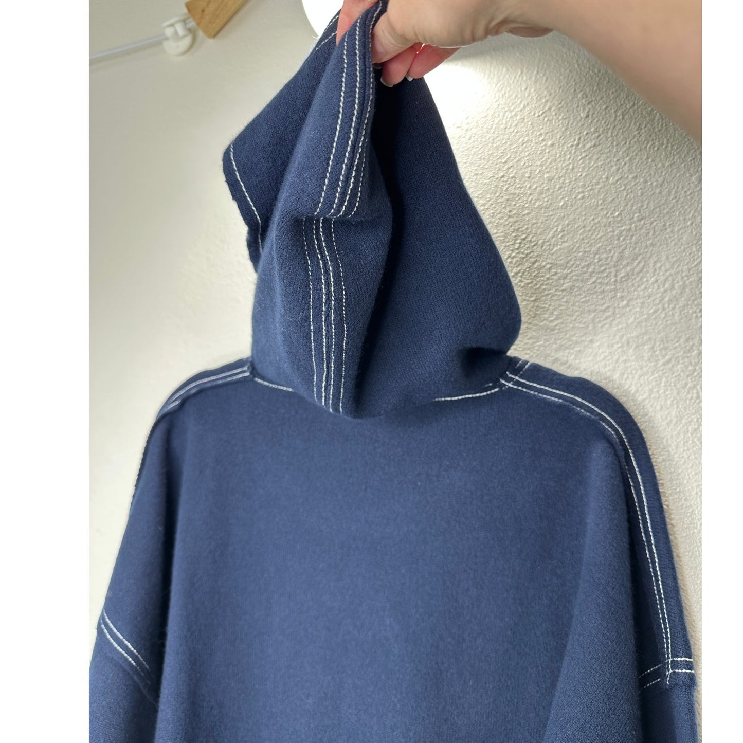 Elizabeth and James Navy with White Stitch Long Sleeve Hooded Sweater L