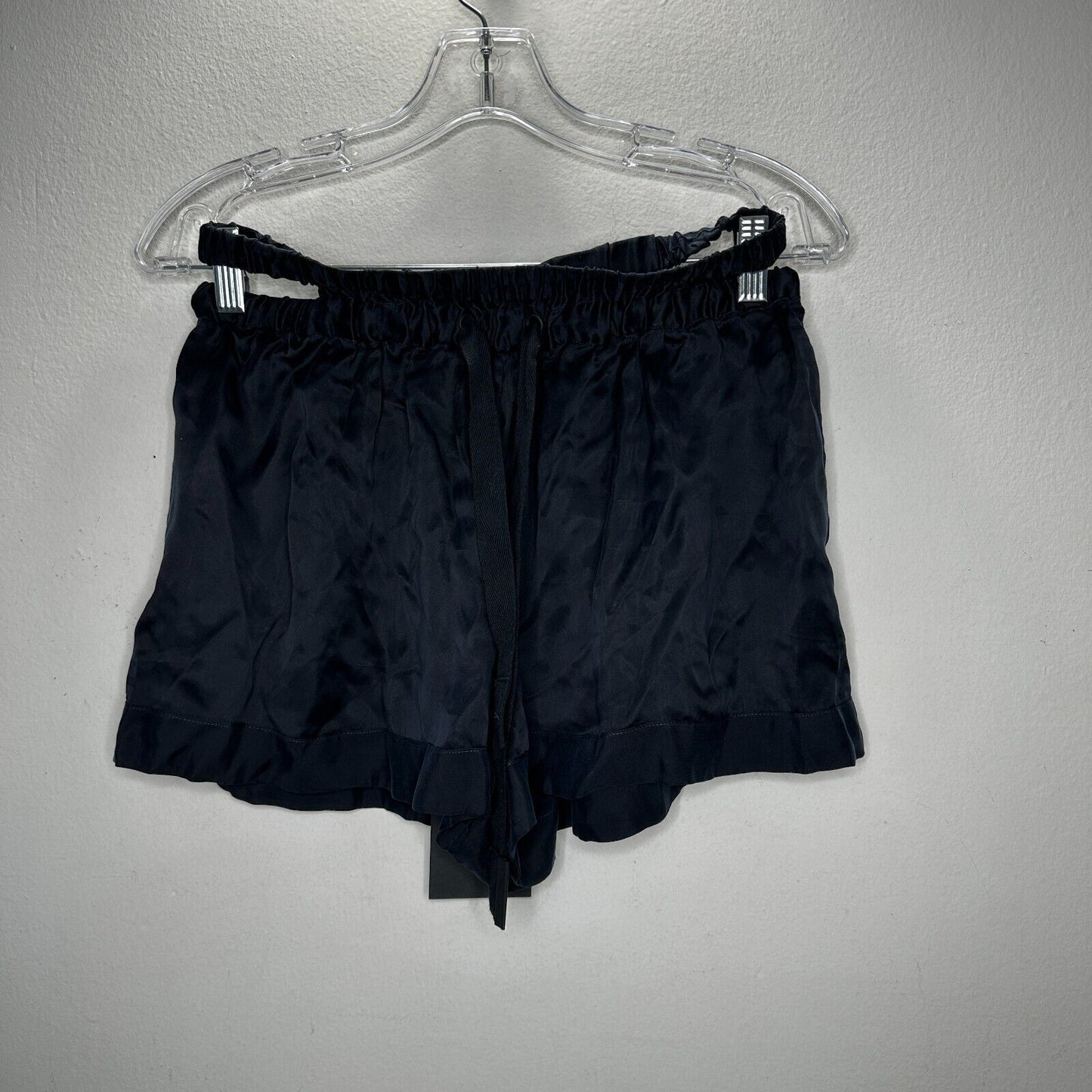 NWT PRFCT NMBR Black Satin Open Side Waistband Drawstring Shorts M