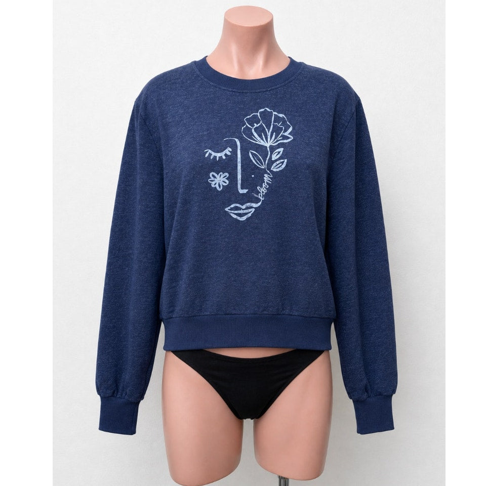 Maeve Navy Blue Visage Graphic Long Sleeve Sweatshirt S