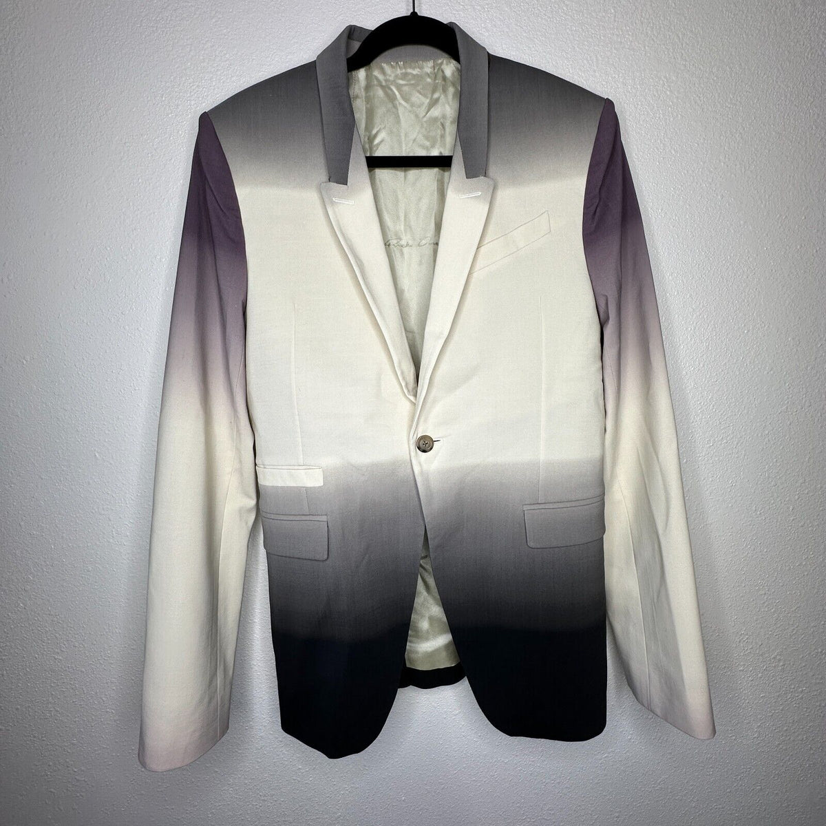 Rick Owens Cream Slim Fit Degrade Black Eggplant Virgin Wool Blazer Jacket 38
