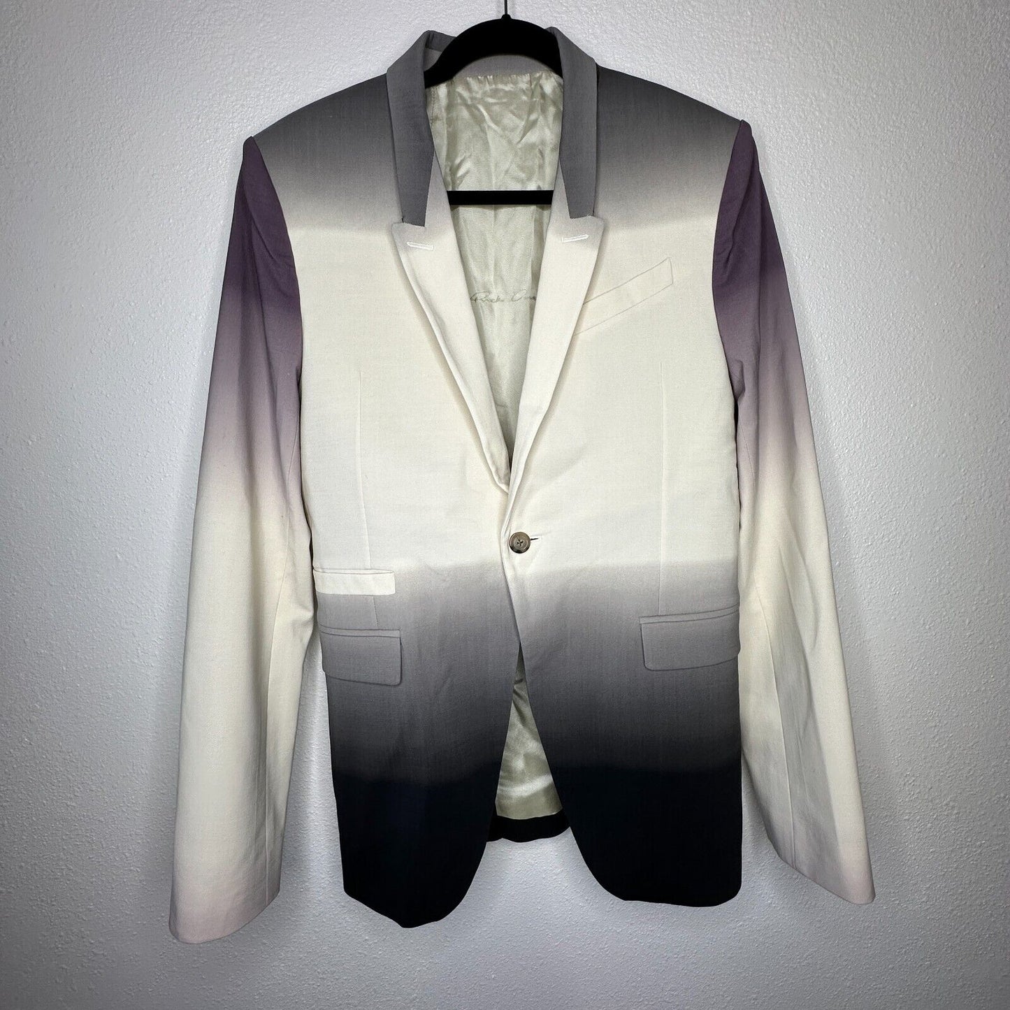 Rick Owens Cream Slim Fit Degrade Black Eggplant Virgin Wool Blazer Jacket 38